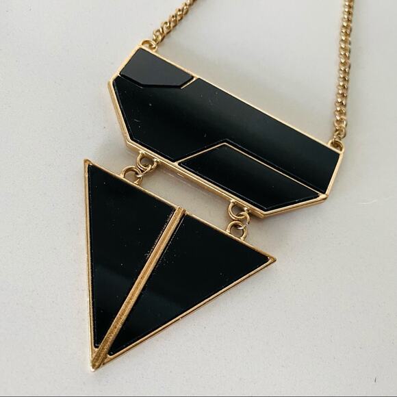 NORDSTROM REVOLVE Black Gold Geometric Triangle Pendant Statement Necklace - Picture 2 of 7